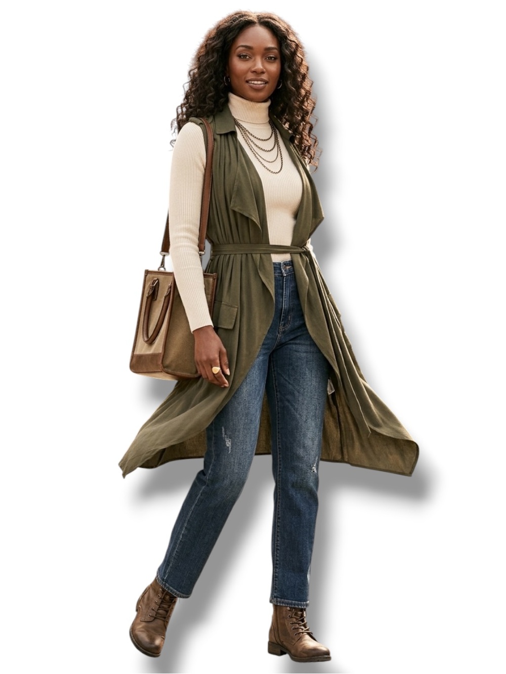 rue21 Olive Green Draped Utility Long Vest - Medium